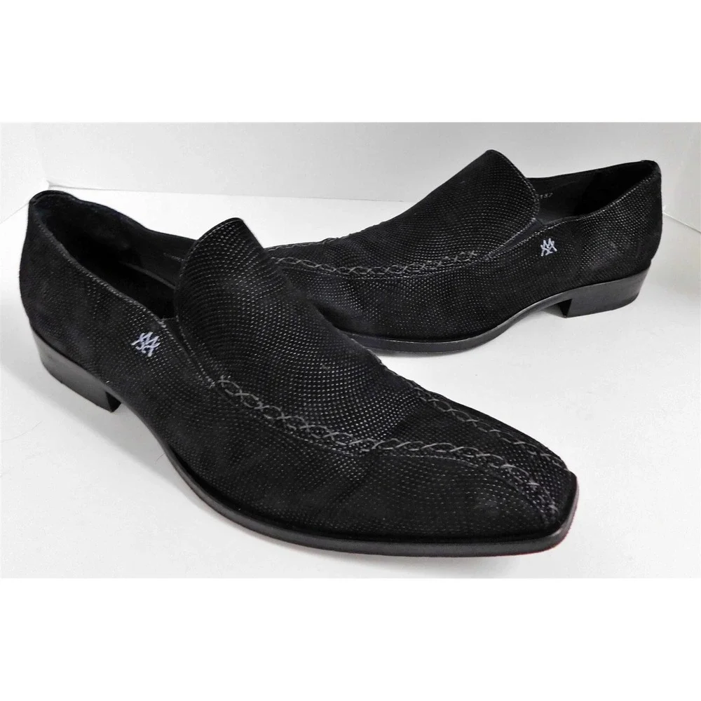 Mezlan Black Blass Beaded‎ Suede Leather Slip on Loafers sz 11